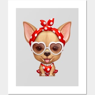 Fawn Smooth Coat Chihuahua Dog Dressed as a Retro Beauty Posters and Art